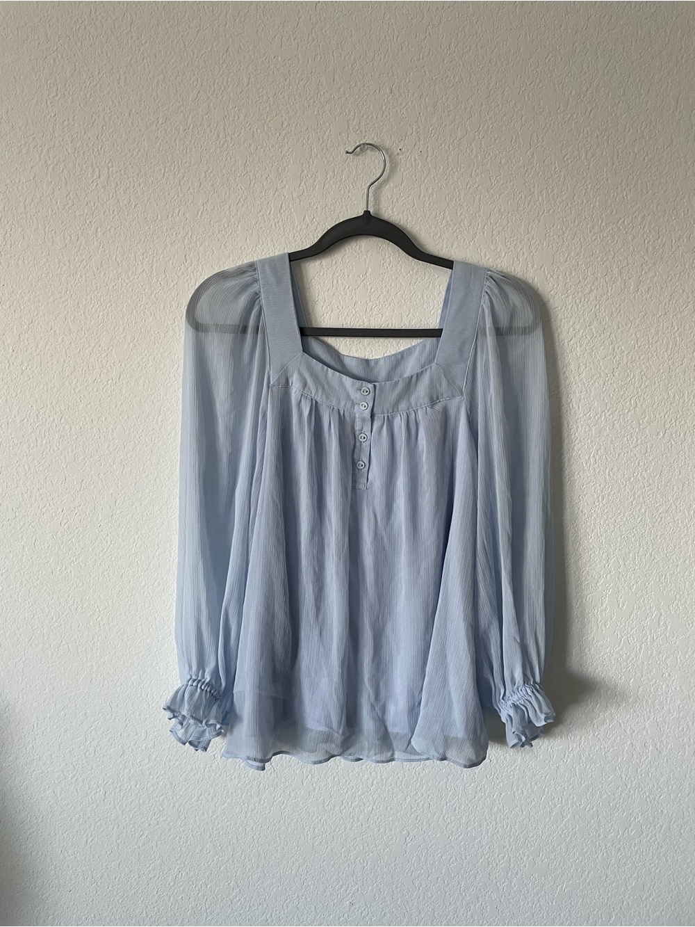 LC Lauren Conrad Pale Blue Square-Neck Peasant Blouse